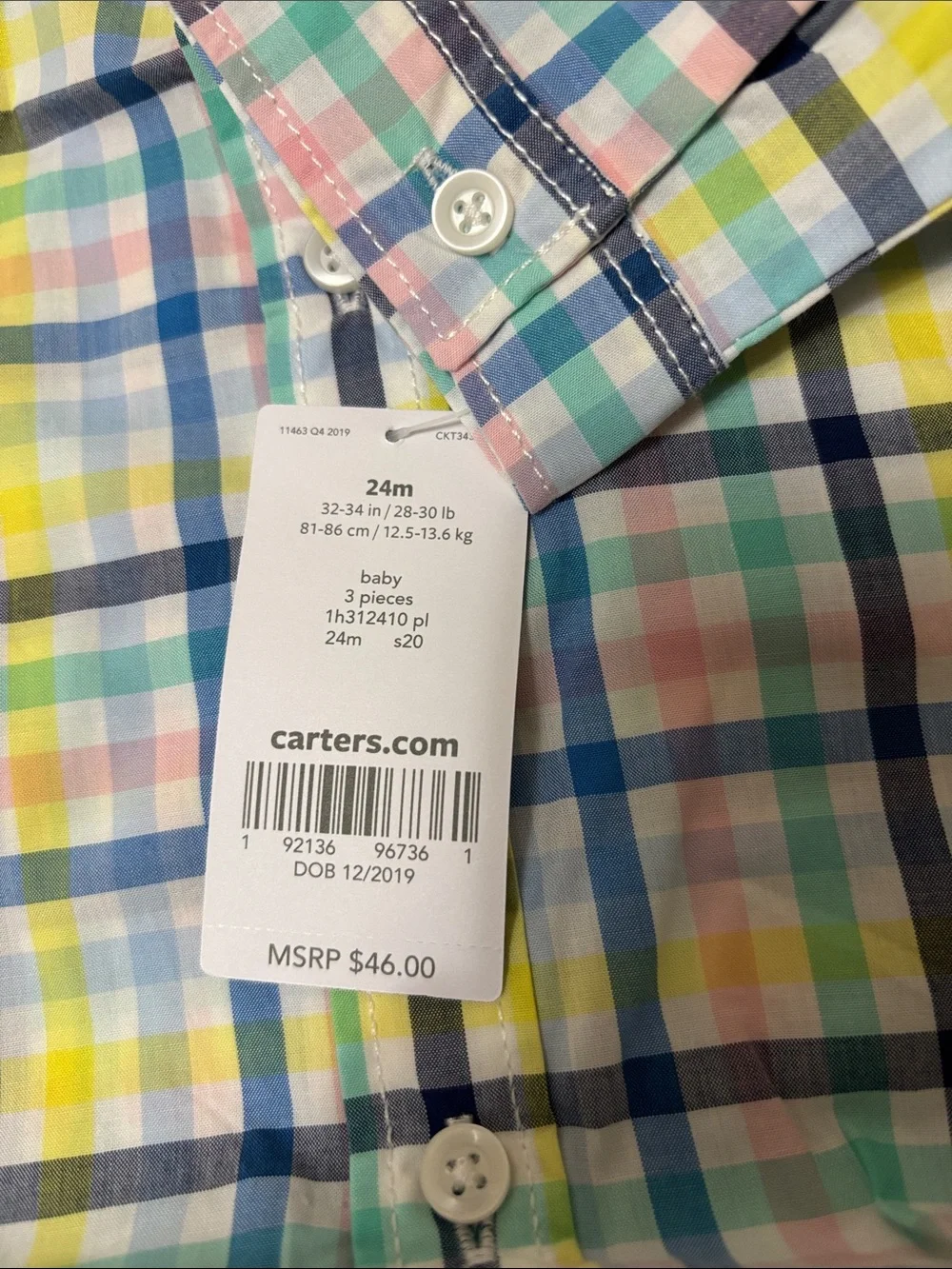 Carter's pastel check shirt and dark Blue Denim Jeans w/ Navy Striped Suspenders